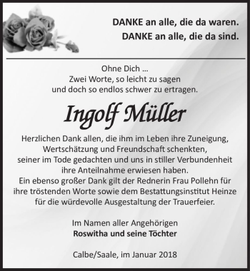 Traueranzeige von Ingolf Müller  von Magdeburger Volksstimme