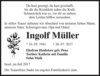 Traueranzeige von Ingolf Müller  von Magdeburger Volksstimme