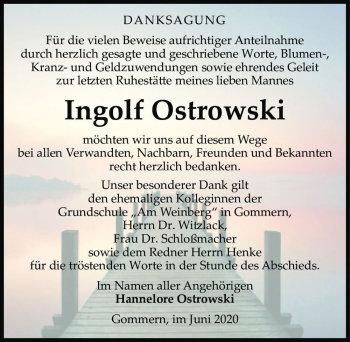 Traueranzeige von Ingolf Ostrowski  von Magdeburger Volksstimme