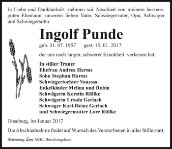 Traueranzeige von Ingolf Punde  von Magdeburger Volksstimme
