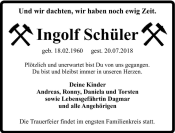 Traueranzeige von Ingolf Schüler  von Magdeburger Volksstimme