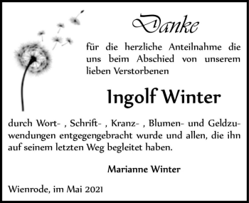 Traueranzeige von Ingolf Winter  von Magdeburger Volksstimme
