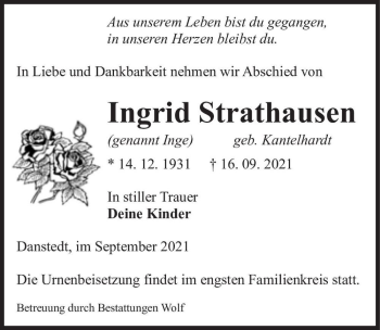 Traueranzeige von Ingrid 