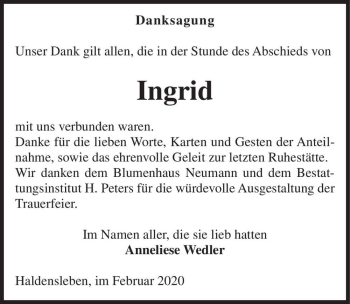 Traueranzeige von Ingrid  von Magdeburger Volksstimme
