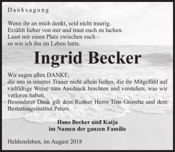 Traueranzeige von Ingrid Becker  von Magdeburger Volksstimme