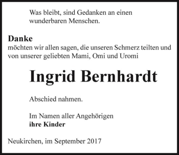 Traueranzeige von Ingrid Bernhardt  von Magdeburger Volksstimme