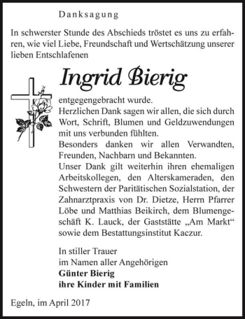 Traueranzeige von Ingrid Bierig  von Magdeburger Volksstimme