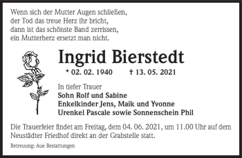 Traueranzeige von Ingrid Bierstedt  von Magdeburger Volksstimme
