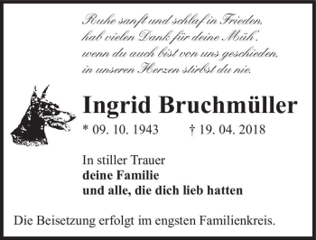 Traueranzeige von Ingrid Bruchmüller  von Magdeburger Volksstimme