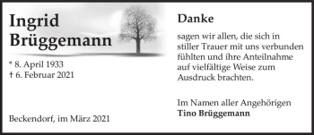 Traueranzeige von Ingrid Brüggemann  von Magdeburger Volksstimme