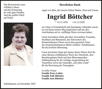 Traueranzeige von Ingrid Böttcher  von Magdeburger Volksstimme