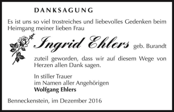 Traueranzeige von Ingrid Ehlers (geb. Burandt)  von Magdeburger Volksstimme