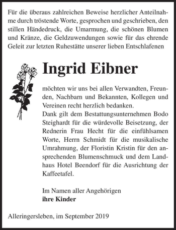 Traueranzeige von Ingrid Eibner  von Magdeburger Volksstimme