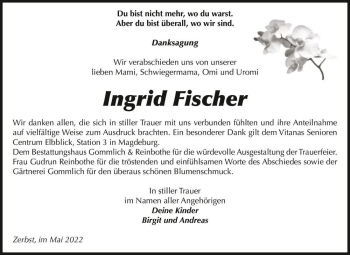 Traueranzeige von Ingrid Fischer  von Magdeburger Volksstimme