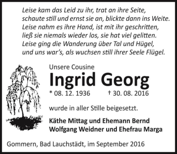 Traueranzeige von Ingrid Georg  von Magdeburger Volksstimme