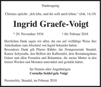 Traueranzeige von Ingrid Graefe-Voigt  von Magdeburger Volksstimme