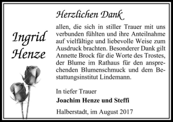 Traueranzeige von Ingrid Henze  von Magdeburger Volksstimme