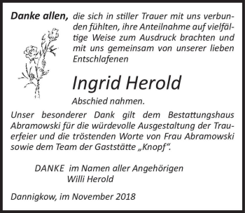 Traueranzeige von Ingrid Herold  von Magdeburger Volksstimme