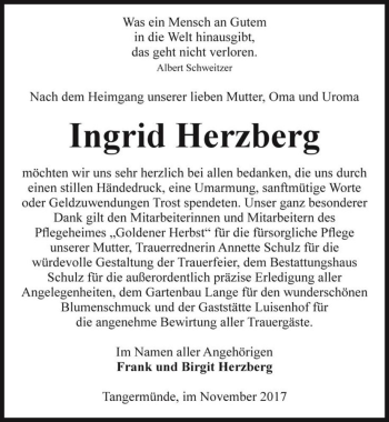 Traueranzeige von Ingrid Herzberg  von Magdeburger Volksstimme