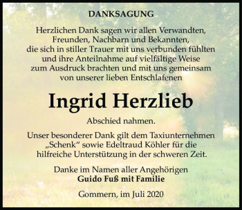 Traueranzeige von Ingrid Herzlieb  von Magdeburger Volksstimme