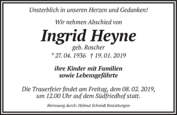 Traueranzeige von Ingrid Heyne (geb. Roscher)  von Magdeburger Volksstimme