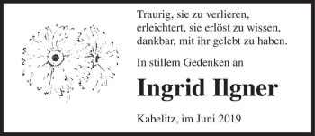 Traueranzeige von Ingrid Ilgner  von Magdeburger Volksstimme