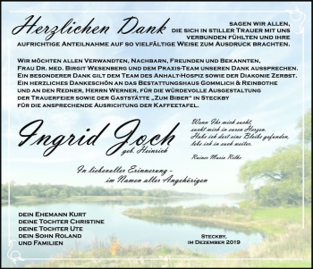 Traueranzeige von Ingrid Joch (geb. Heinrich)  von Magdeburger Volksstimme