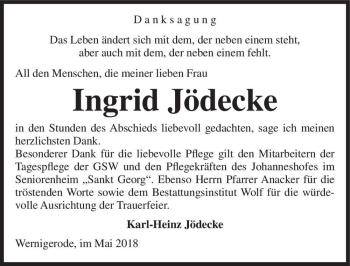 Traueranzeige von Ingrid Jödecke  von Magdeburger Volksstimme