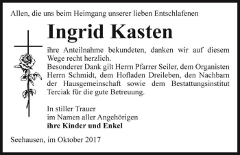 Traueranzeige von Ingrid Kasten  von Magdeburger Volksstimme