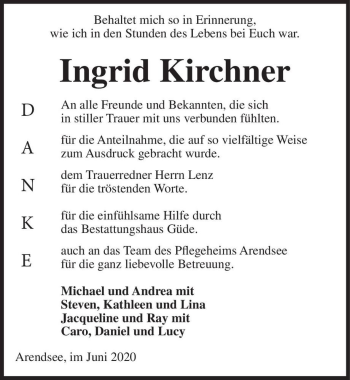 Traueranzeige von Ingrid Kirchner  von Magdeburger Volksstimme