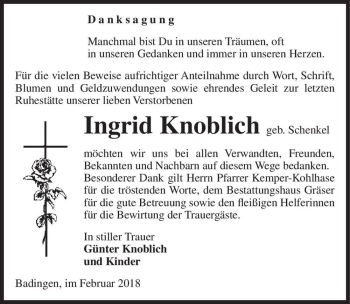 Traueranzeige von Ingrid Knoblich (geb. Schenkel)  von Magdeburger Volksstimme