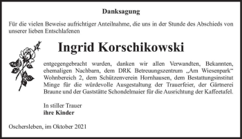 Traueranzeige von Ingrid Korschikowski  von Magdeburger Volksstimme