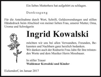 Traueranzeige von Ingrid Kowalski  von Magdeburger Volksstimme