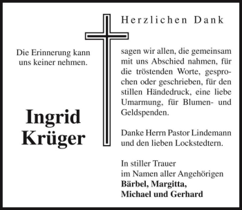 Traueranzeige von Ingrid Krüger  von Magdeburger Volksstimme