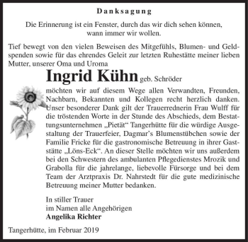 Traueranzeige von Ingrid Kühn (geb. Schröder)  von Magdeburger Volksstimme