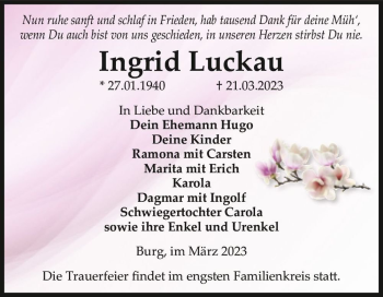 Traueranzeige von Ingrid Luckau  von Magdeburger Volksstimme