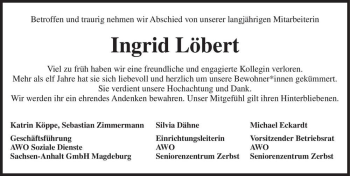 Traueranzeige von Ingrid Löbert  von Magdeburger Volksstimme