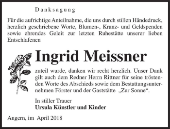 Traueranzeige von Ingrid Meissner  von Magdeburger Volksstimme