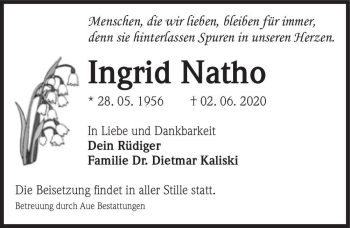Traueranzeige von Ingrid Natho  von Magdeburger Volksstimme