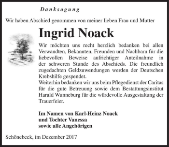 Traueranzeige von Ingrid Noack  von Magdeburger Volksstimme