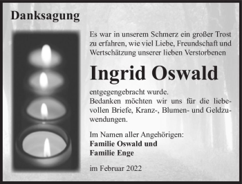 Traueranzeige von Ingrid Oswald  von Magdeburger Volksstimme