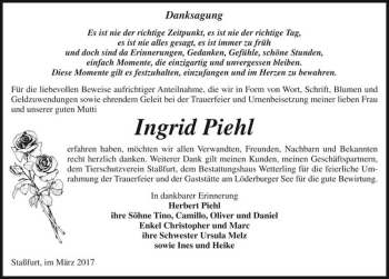 Traueranzeige von Ingrid Piehl  von Magdeburger Volksstimme