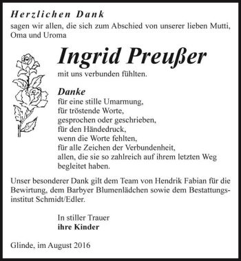 Traueranzeige von Ingrid Preußer  von Magdeburger Volksstimme