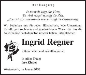 Traueranzeige von Ingrid Regner  von Magdeburger Volksstimme