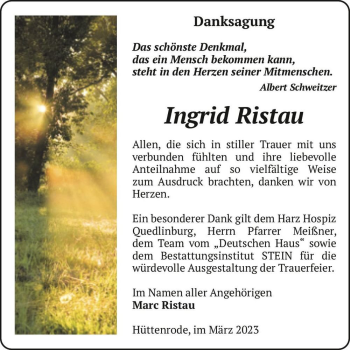 Traueranzeige von Ingrid Ristau  von Magdeburger Volksstimme