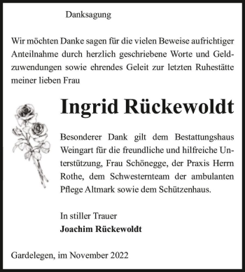 Traueranzeige von Ingrid Rückewoldt  von Magdeburger Volksstimme