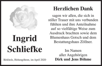 Traueranzeige von Ingrid Schliefke  von Magdeburger Volksstimme