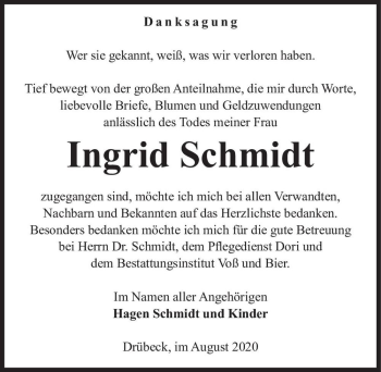 Traueranzeige von Ingrid Schmidt  von Magdeburger Volksstimme