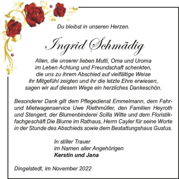 Traueranzeige von Ingrid Schmädig  von Magdeburger Volksstimme