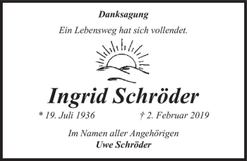 Traueranzeige von Ingrid Schröder  von Magdeburger Volksstimme